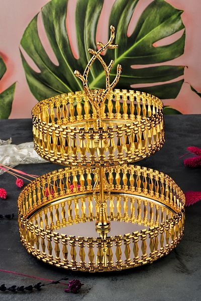 AVMSTORE Gold Square Round Luxury - Two-Tier Cookie Holder Presentation Holder