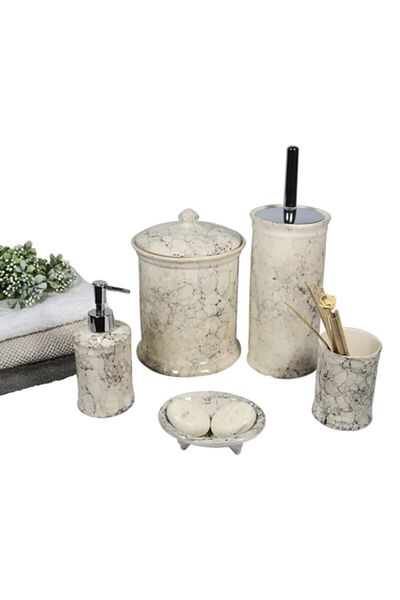 RED SERAMİK Collection Marble Patterned 5-Piece Bathroom Set