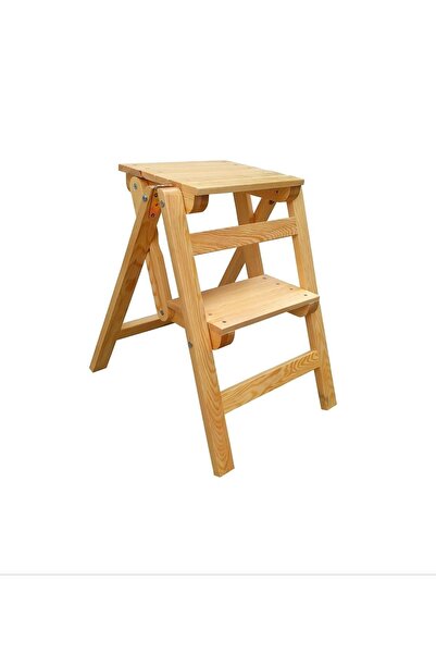 ABAŞ AHŞAP Ahşap Merdiven Tabure Katlanır (2 BASAMAKLI)