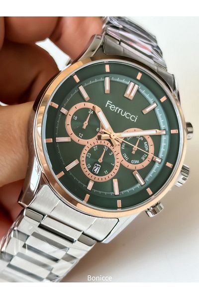 Ferrucci Functions Active, Silver Color, Steel Cord Men's Wrist Watch Rosary Bracelet