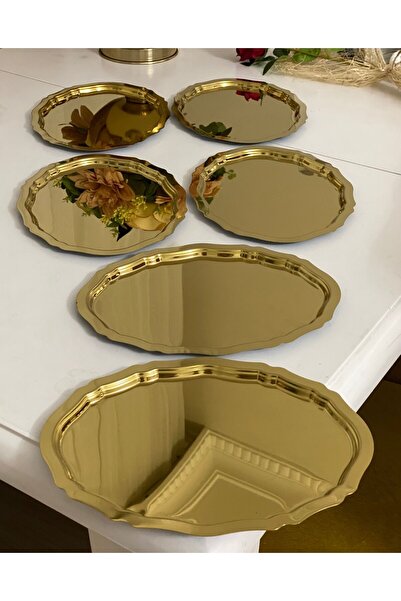 Elzemm store 20*25 CM PARLAK GOLD OVAL MODEL 6 ADET SERVİS VE SUNUM TEPSİSİ