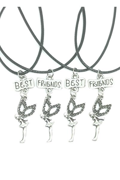 TUNA TAKI & AKSESUAR Antik Gümüş Kaplama Peri 4'lü Bff Best Friends Arkadaşlık Kolyesi 4'lü Kolye