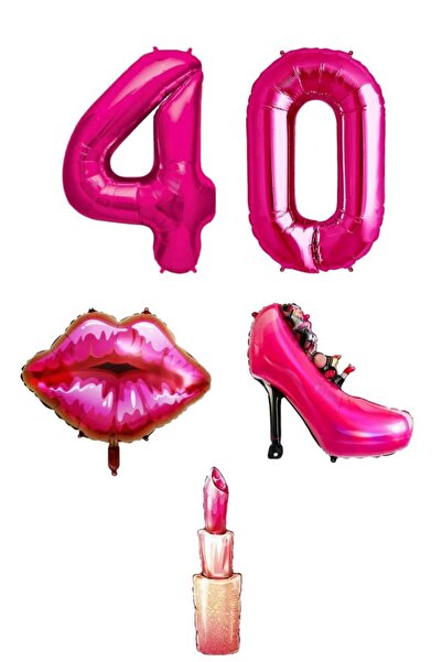 PARTİ AŞKI Fuşya&mor 40 Yaş Doğum Günü Seti & Dudak -stiletto -ruj - 2 Adt Ra...