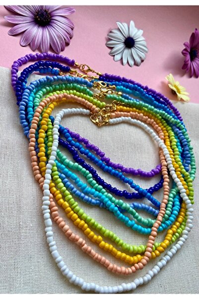 MFO Desing Mavi Tonlu Renkli 10'lu Set Kum Boncuk Kolye Seti