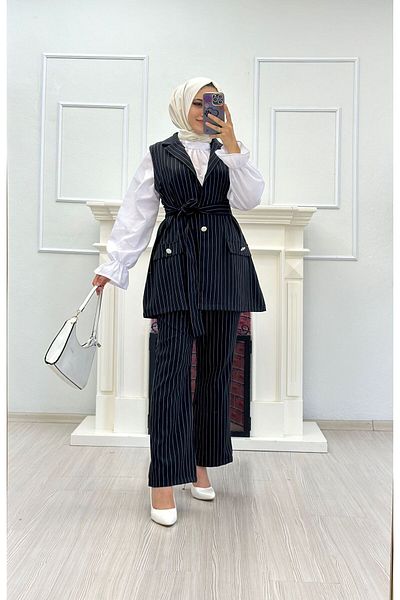 Moda Krash Poliviscon Striped Vest Suit