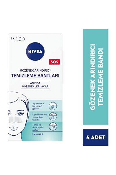 NIVEA Siyah Nokta & T-bölgesi Temizleyici, Gözenek Arındırıcı Burun Bandı, 4'lü