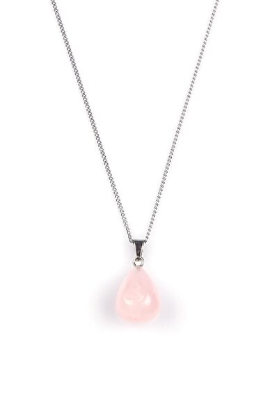 Big Shopia Pembe Kuvars Doğal Taş Damla Model Kolye
