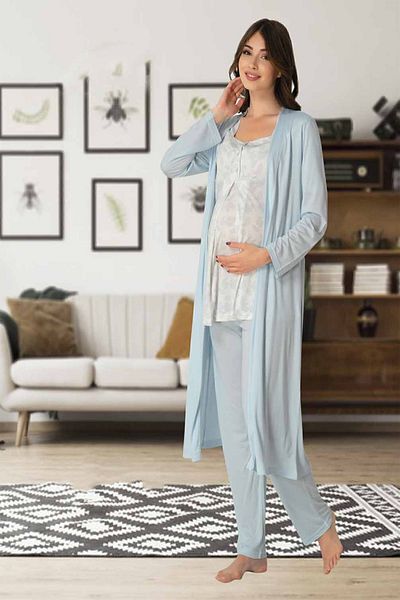 Effortt Mayss Collections Set pijamale de maternitate albastru cu halat 8014