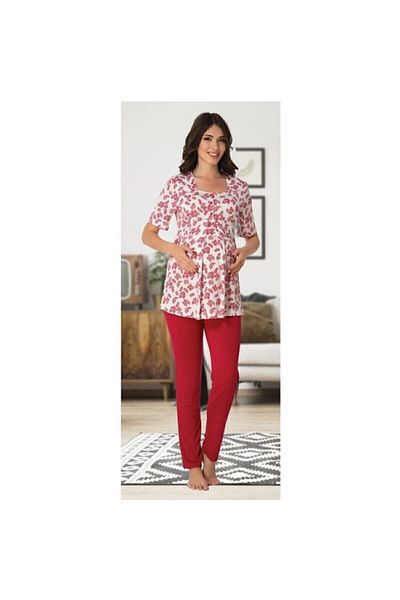 Effort Pijama Set de pijamale de maternitate pentru alăptare cu model roșu pentru femei