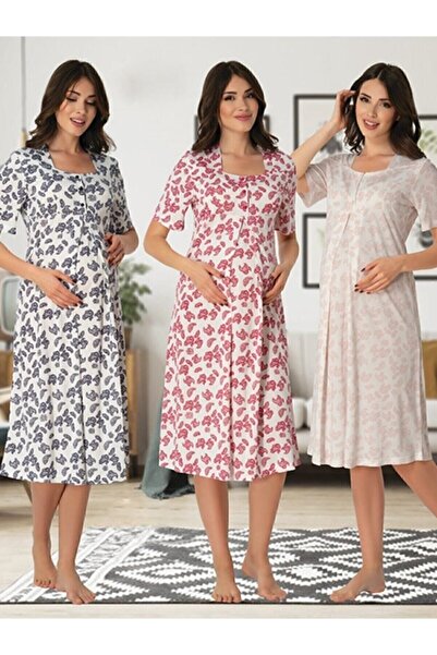 HAMİLE ÇARŞISI Cămașă de noapte de maternitate cu model de flori roz Effortt ...