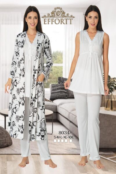 kaktüslohusa Set de pijamale de maternitate ecru pentru femei Effort cu halat...