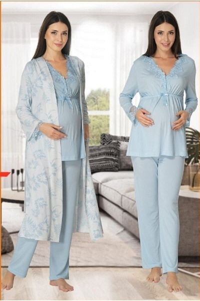 Effortt Set de pijamale de maternitate și de maternitate pentru femei albastre