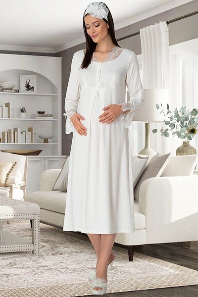 Mecit Pijama ثوب نوم Mecit 5312 Ecru للحوامل بعد الولادة
