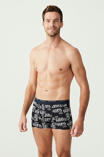 U.S. Polo Assn. Ανδρικά μποξερ από βαμβακερό Navy Blue Lycra - Σετ 3 τεμαχίων