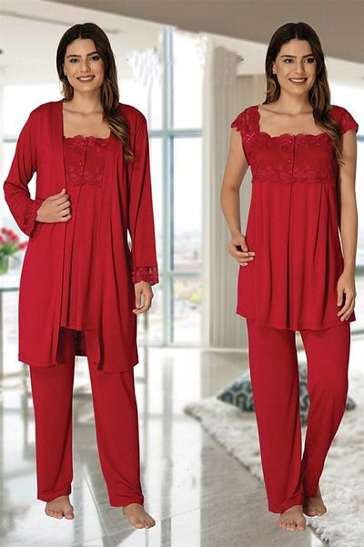 Effort Pijama Set pijamale de maternitate Effortt Red cu halat 2301