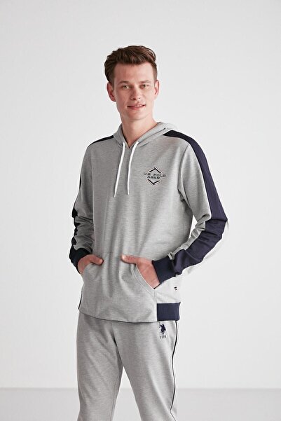 U.S. Polo Assn. U.S. POLO ASSN. - Erkek Gri Melanj Kapşonlu Pijama Takımı 024K.1ZE8TA7GR0P9