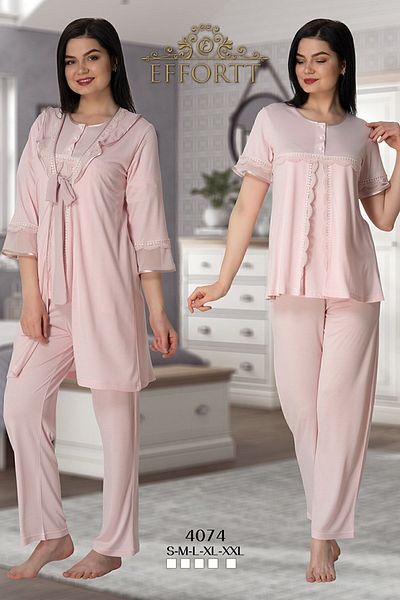Effort Pijama Effortt 4074 Powder Pink Blue Maternity Pajamas Set with Flounces and Dressing Gowns