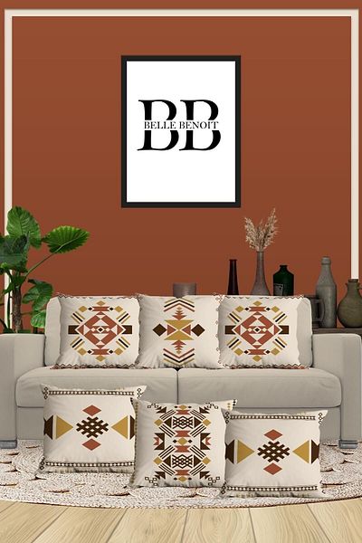 Belle Benoit Σετ 6 Μπεζ Ethnic Design Εκτύπωση διπλής όψης, Διακοσμητικό, Μαξιλαροθήκη Καναπέ, Ριχτάρι Μαξιλαροθήκη