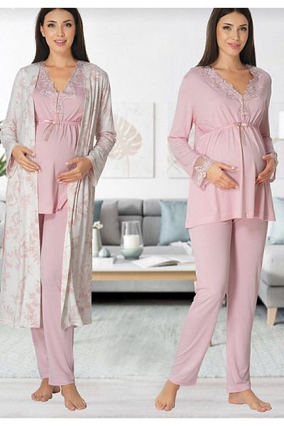 Effortt Zerre Bebe Women's Pink Maternity Pajama Set and Dressing Gown