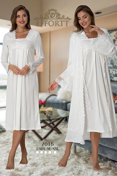 Effort Pijama Ecru Flounce Lace Zerre Baby Women's Nightgown and Dressing Set - 7015