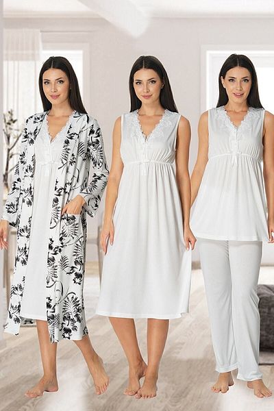 Effort Pijama مجموعة Zerre Bebe للحوامل مكونة من أربع قطع Ecru Effort 8036