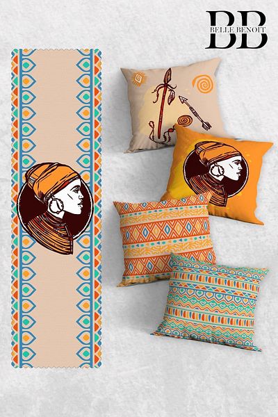 Belle Benoit Modern Design Double Sided Printed 4-Piece Pillowcase, Throw Pillow Cover and American Service Runner Set