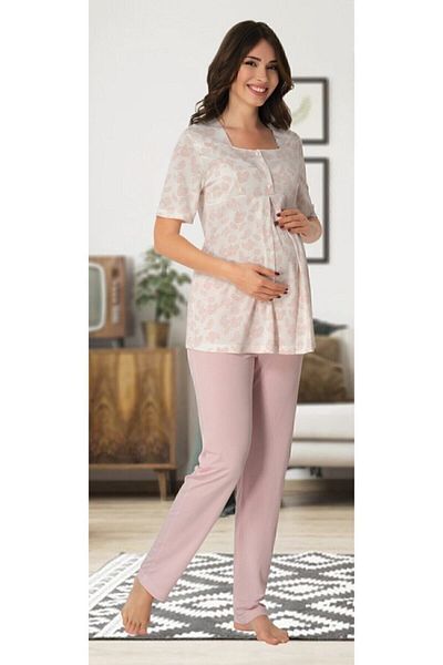 kaktüslohusa Effort Women's Pink Maternity Maternity Pajama Set 8012