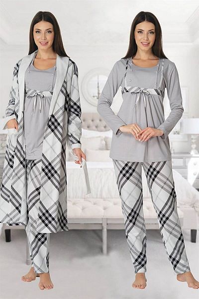 ByLohusa Effortt Gray Maternity Pajama Set with Dressing Gown