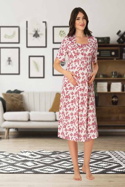 Effortt 8013 ثوب نوم نسائي منقوش باللون الفوشيا