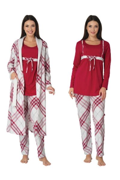 Effortt 8084 Set cămașă de noapte pentru maternitate, fucsia, 3 piese