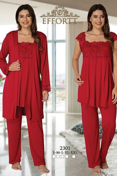 Effort Pijama طقم بيجامة للحوامل مكون من 3 قطع باللون الأحمر
