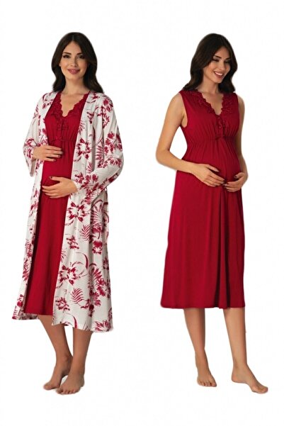 HAMİLE ÇARŞISI ثوب نوم للحوامل بنمط الكرز من Effortt 8035 مع ثوب نوم