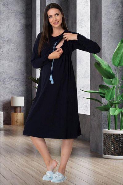 Mecit Pijama Long Sleeve Maternity and Maternity Nightgown - Breastfeeding Feature 5539
