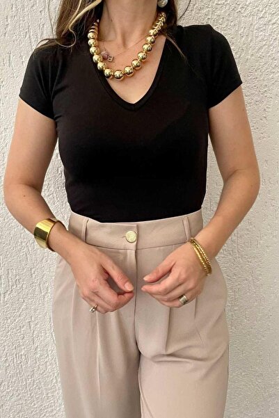 KAROL V-Neck Body-Hugging Cotton Basic T-Shirt