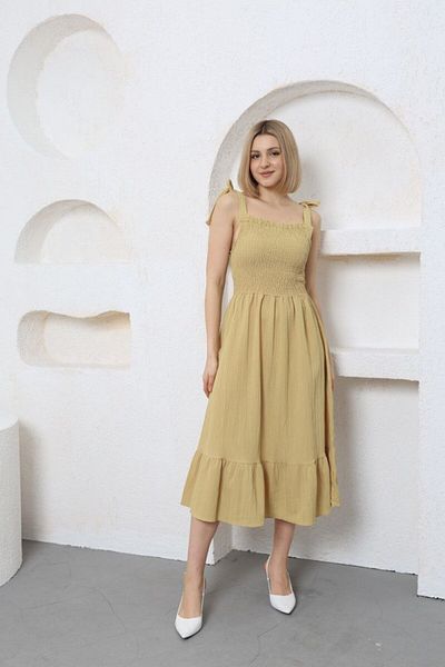 msm fashion Rochie midi cu bretele pentru femei - Detaliu pe umeri, Fusta Gipeli, Design cu volane