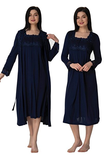 Effortt Set cămașă de noapte de maternitate pentru femei, bleumarin, cu halat...