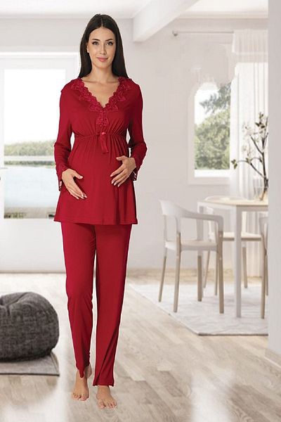 Effort Pijama Zerre Bebe Women's Cherry Long Sleeve Maternity Pajamas Set Dressing Gown Maternity Set