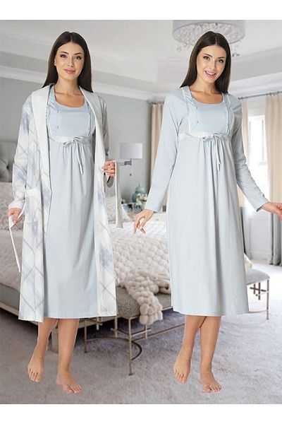 Effort Pijama Women's Blue Maternity Nightgown Dressing Gown Effortt 8085