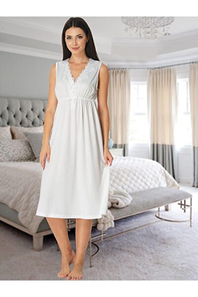 E&C HAMİLE ÇARŞISI Cămașă de noapte de maternitate cu guler din dantelă ecru