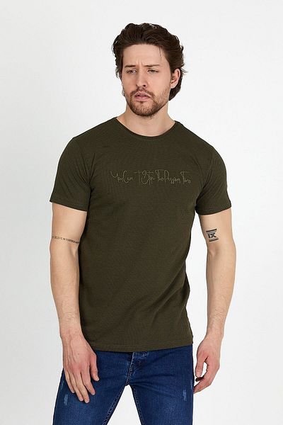 DYNAMO Ανδρικό T-shirt Χακί Crew Neck με Λεπτομέρεια κεντήματος