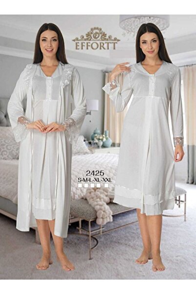 Aesco Mayss Collections 2425 Ecru Color Maternity Nightgown Set with Dressing Gown