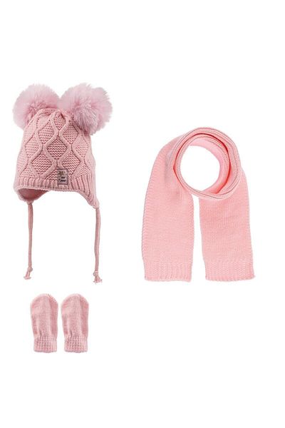 Kitti Baby Girl Fleece Scarf Beanie Gloves Set of 3