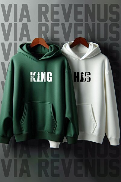 Vordevia Her King His Queen Printed - Hanorac combinat oversize pentru iubit