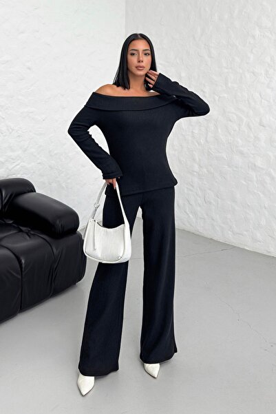 Know Női fekete Thessaloniki Fabric Madonna gallér alsó felső nadrágkosztüm