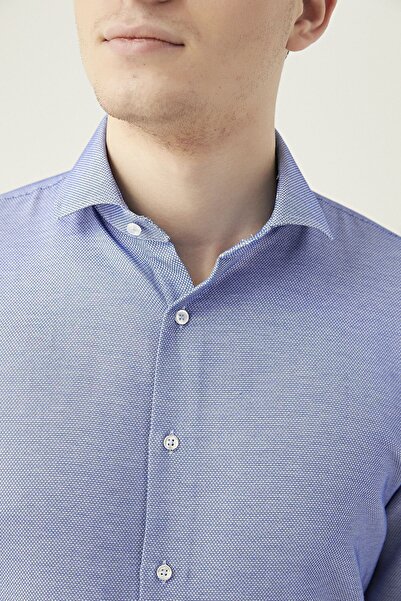 D'S Damat Ds Damat Slim Fit Mavi Armürlü Gömlek