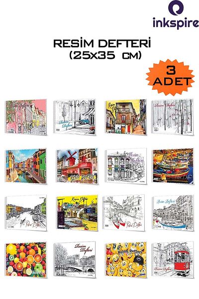 inkspire Σημειωματάριο 25x35 cm με σπείρα - 15 φύλλα, 3 τεμάχια, μεσαίο σημειωματάριο με σπείρα, χάρτινο κάλυμμα