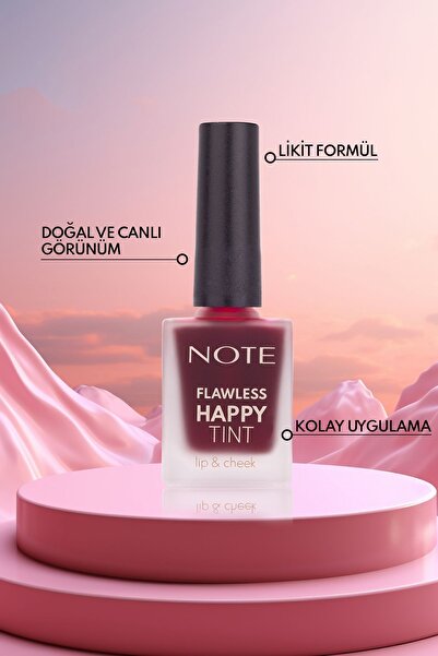 NOTE Flawless Happy Tint Lip & Cheek Dudak Ve Yanak Renklendirici Likit Allık - 03 Sweet Pink - Pembe