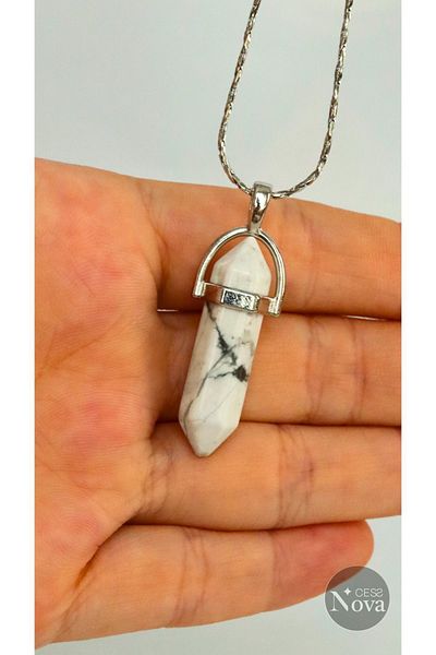 CessNova Natural Stone Howlite Nail Necklace and Chain Set - Certified