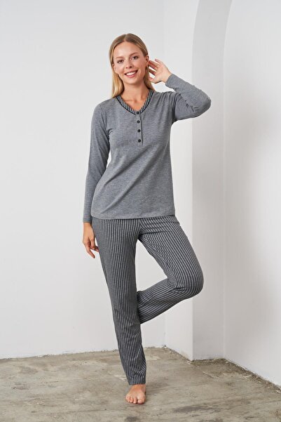 PJS 24522 Kadın Patlı Çizgili Pijama Takım