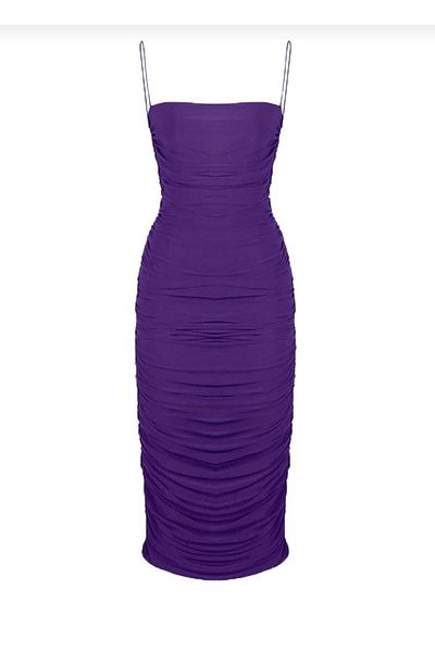 Zagrep Μωβ Draped Gathered Lined Γυναικείο Midi Φόρεμα με φερμουάρ
